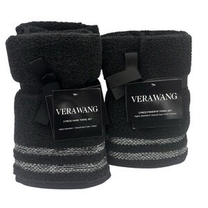 Vera Wang 4pc Hand Towel & Fingertip Towel Set in Black with White Stripes